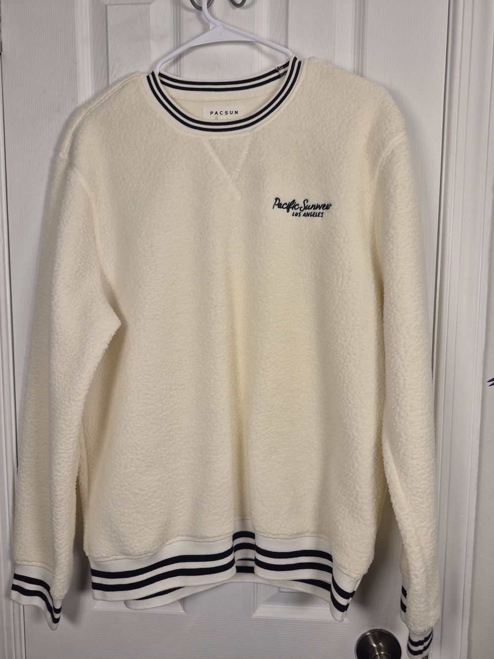PacSun Off White Sherpa Fleece Varsity Sweatshirt S Preppy Collegiate Pullover